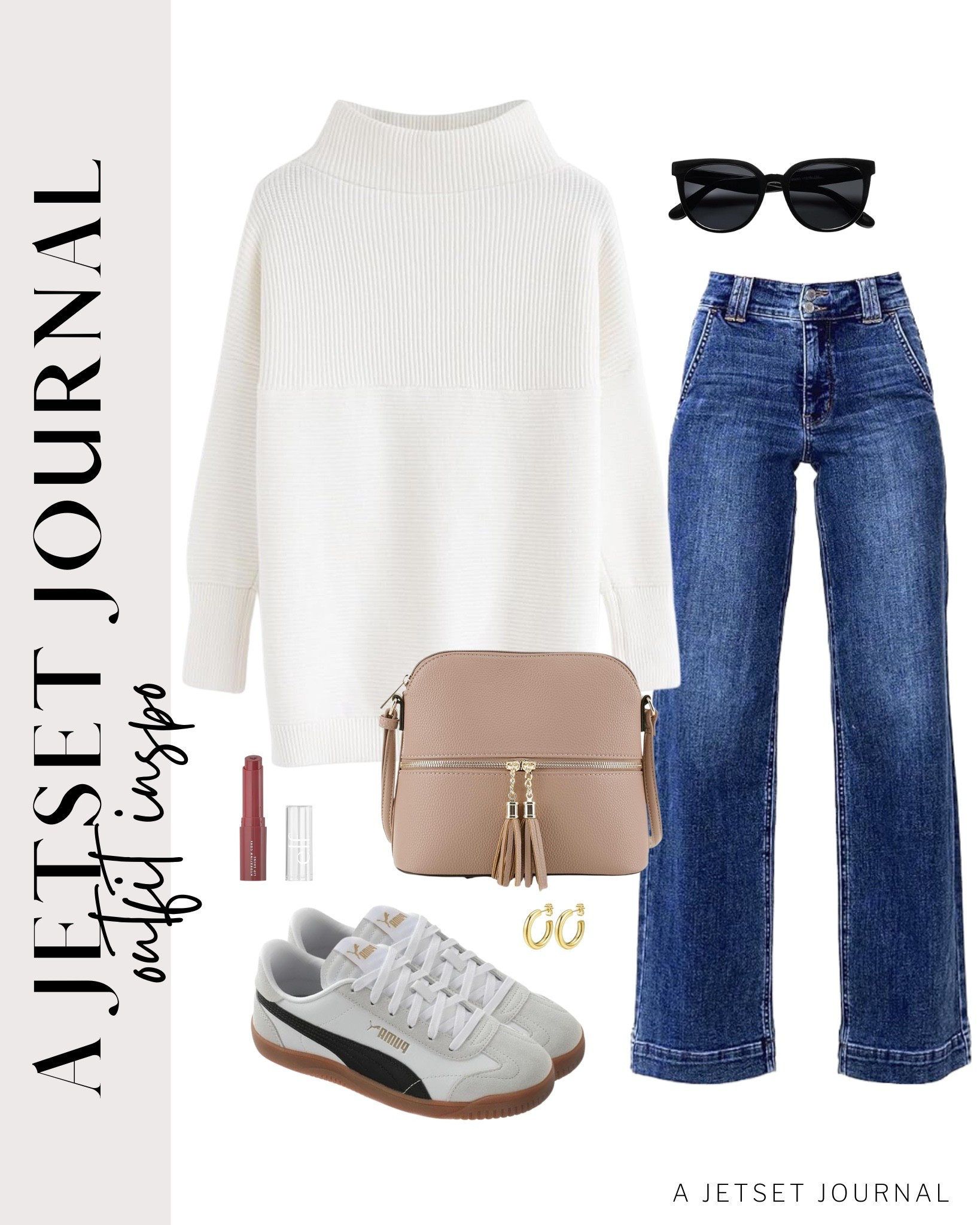 A knit turtleneck sweater feels so comfy and looks great with wide leg jeans and sneakers. Here are five outfits to try!
sojos sunglasses, puma sneakers, stud hoop earrings, elf lip gloss, everyday fashion, fall outfit idea, casual look, vacation style, makeup must have, beauty favorite, functional bag, amazon fashion, affordable style

#LTKU #LTKStyleTip #LTKSeasonal
