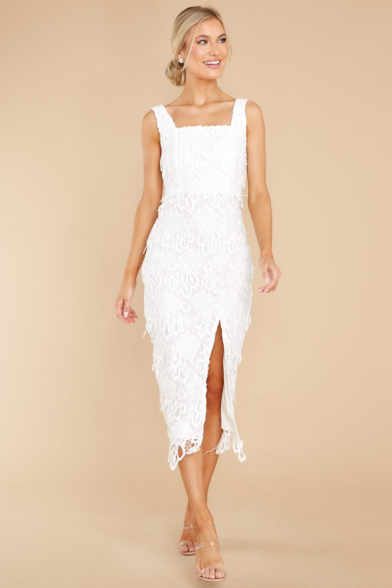Own The Room White Lace Midi Dress | Red Dress 