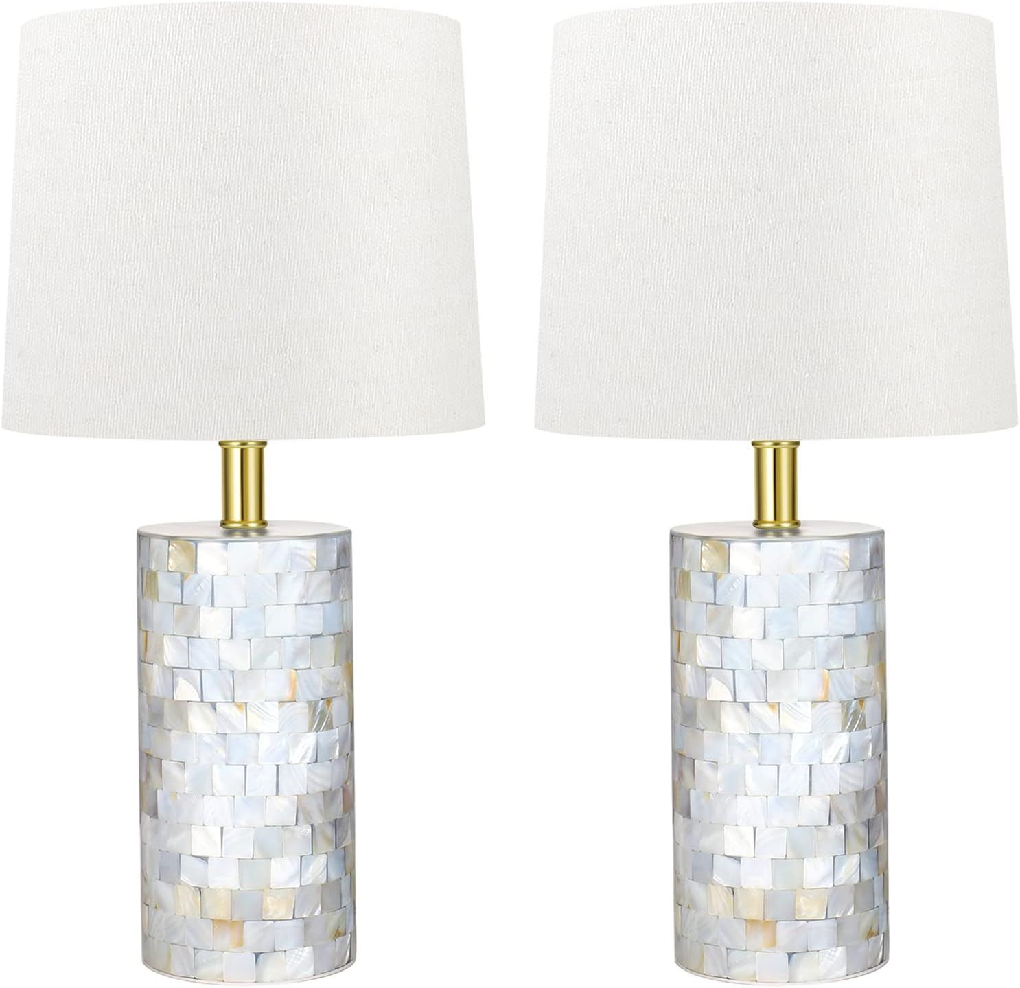 TPAMSWO Modern Coastal Table Lamps Set of 2, Natural Mother of Pearl Tiles Over Design Cylinder 2... | Amazon (US)