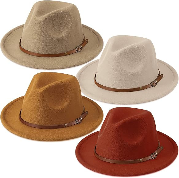 4 Pieces Wide Brim Floppy Hat Western Cowboy Cowgirl Hat Wool Felt Bowler Cap Classic Vintage Bow... | Amazon (US)