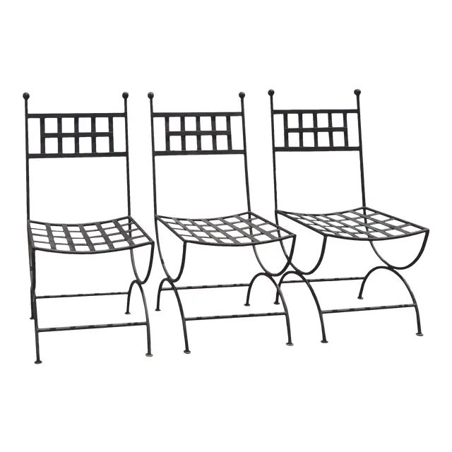 Mid Century Wrought Iron Patio Chairs With Finials - Set of 3 | Chairish