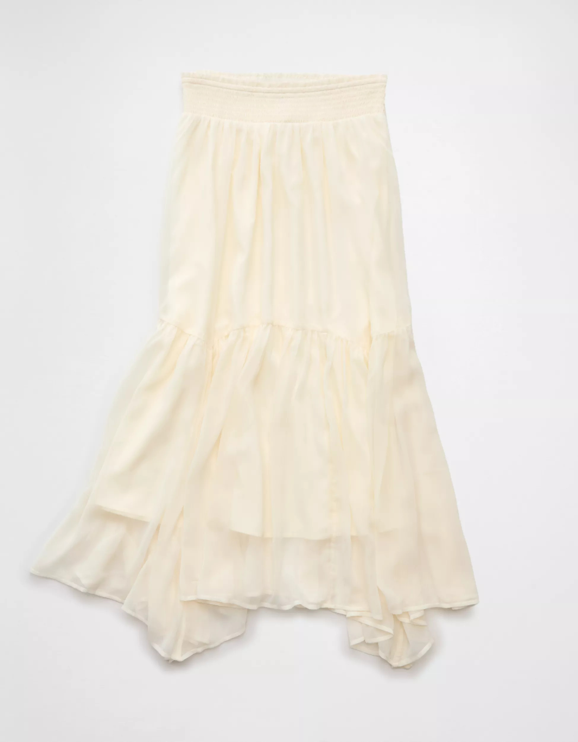AE Smocked Handkerchief Hem Maxi Skirt | American Eagle Outfitters (US & CA)