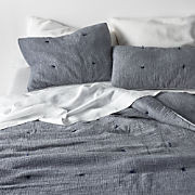 Aire Crinkle Deep Indigo Organic Cotton Full/Queen Hand-Quilted Comforter + Reviews | Crate & Bar... | Crate & Barrel