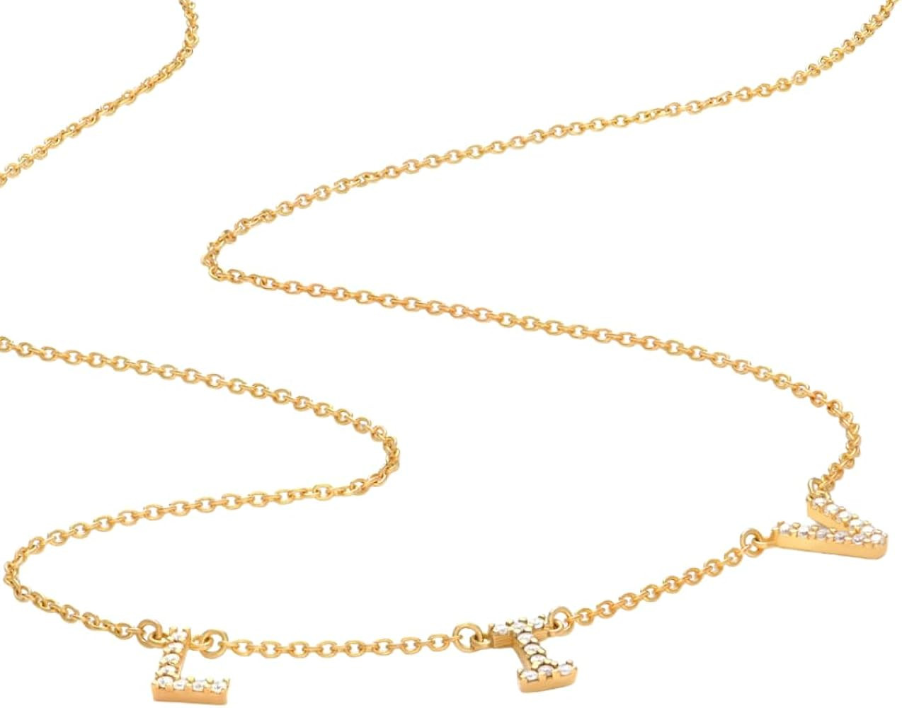 OAK & LUNA - Personalized "Zoe" Initial Necklace with Cubic Zirconia or Diamond Stone - Up to 3 I... | Amazon (US)
