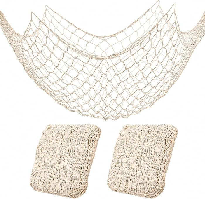 2 Pack Fish Net Decorations for Party, Natural Cotton Hawaiian Table Runner Party Fishing Net Dec... | Amazon (US)