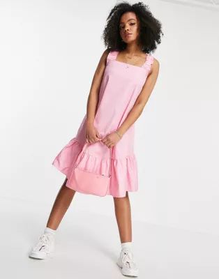 QED London sleeveless cotton poplin midi dress in pink | ASOS (Global)