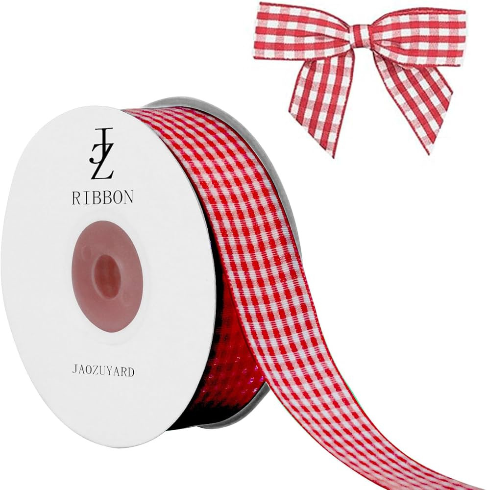 Red Gingham Ribbon 1 inch X 25 Yards Plaid Ribbon 100% Polyester Woven Edge Flower Fabric for Wed... | Amazon (US)