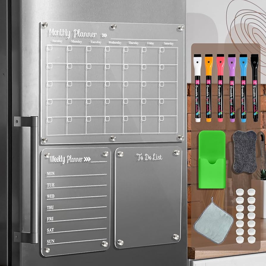 Acrylic Magnetic Dry Erase Board for Fridge，Set of 3 Transparent Planning Boards for Monthly Ca... | Amazon (US)