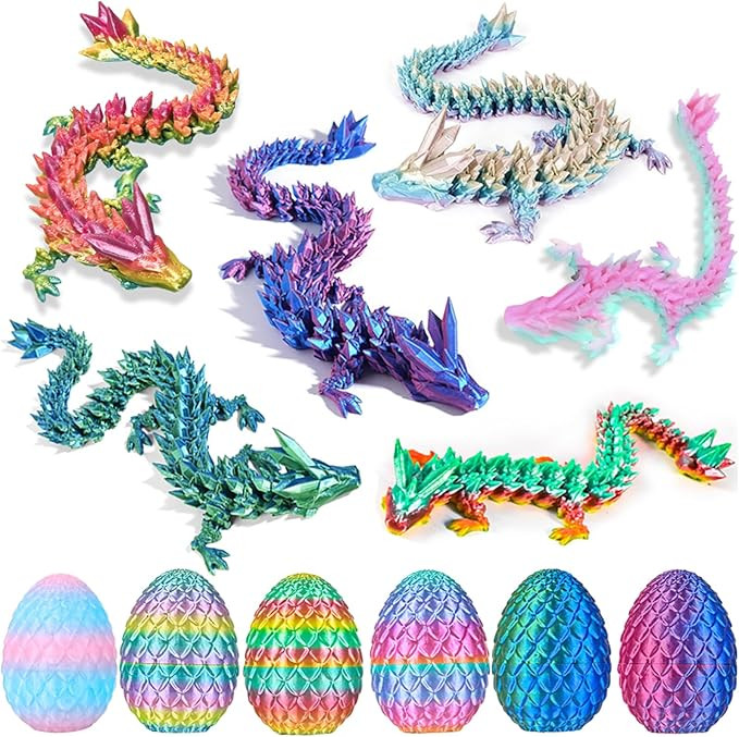6PCS 3D Printed Dragon Eggs with Dragon Inside, Easter Basket Stuffers Mini Mystery Crystal Egg F... | Amazon (US)