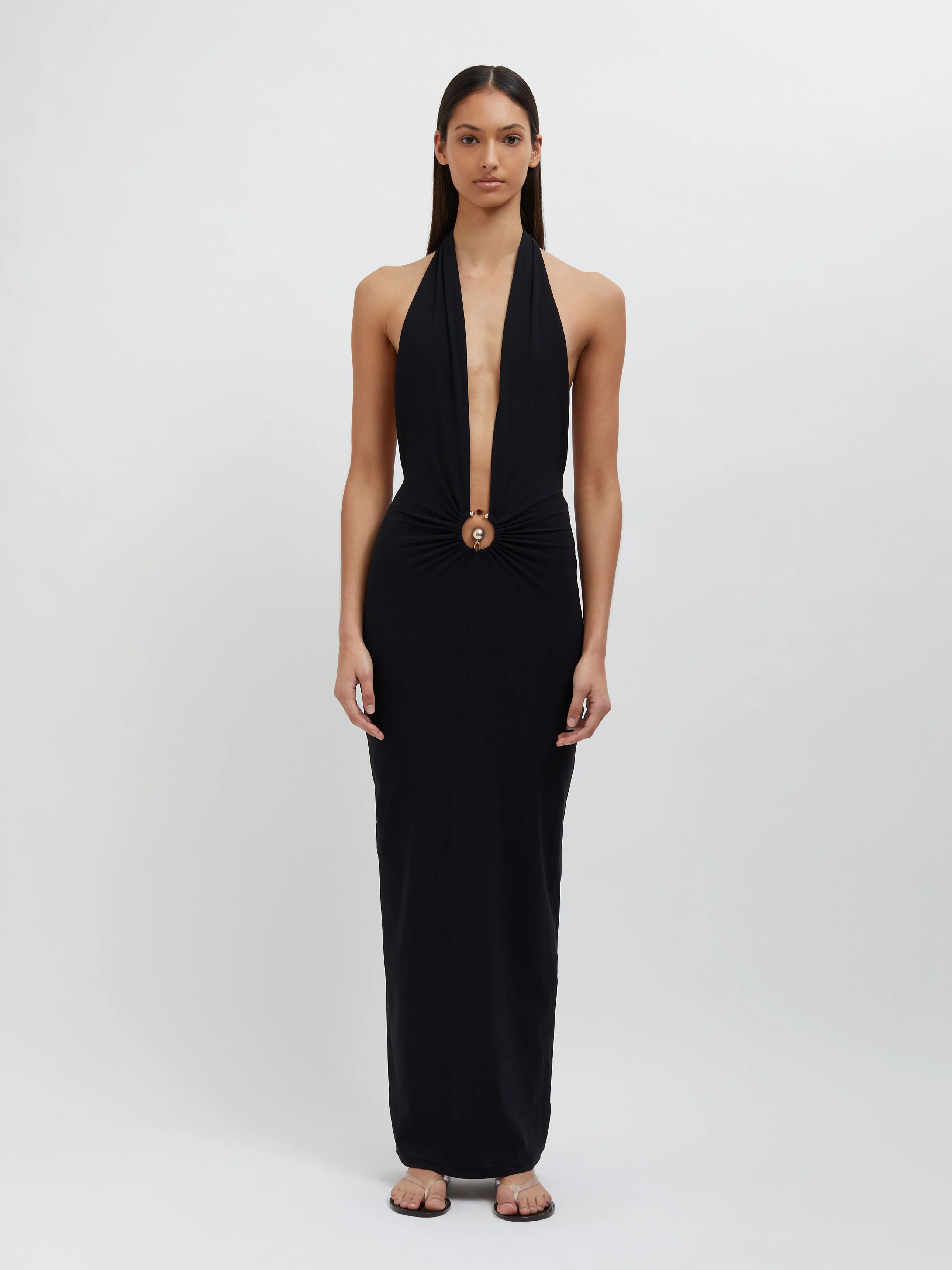 Christopher Esber | Pierced Orbit Halter Split Front Dress Black | Christopher Esber (Global)