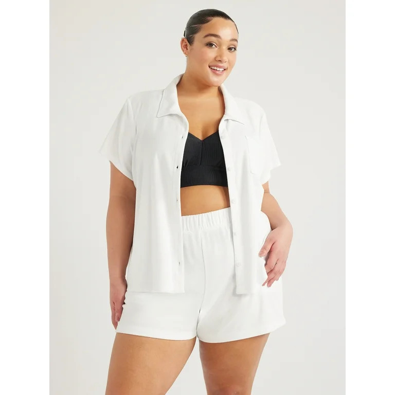 Time and Tru Women's and Women's Plus Terry Camp Shirt, Sizes S-2X | Walmart (US)