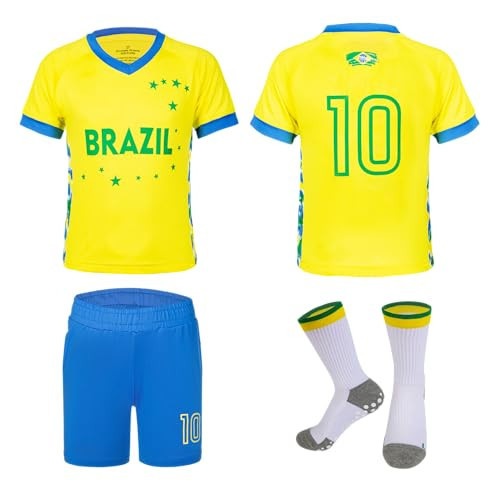MUDJEAN Youth Brazil Jersey Boys Soccer Uniform with Socks Kids Soccer Shirts Training Yellow 13-14 Years | Amazon (US)