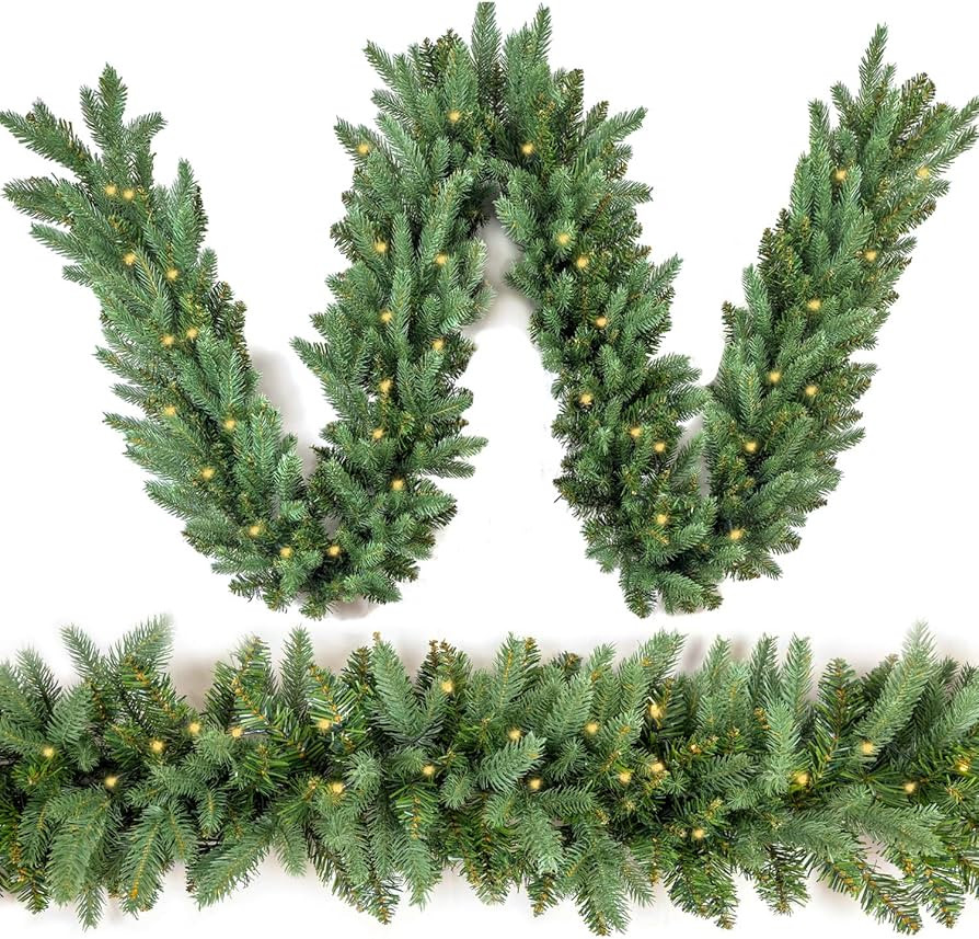 Christmas Garland 9 Ft by 12 Inch Prelit Fraser Fir Xmas Garland with 50 LED Lights 550 Tips, Rea... | Amazon (US)