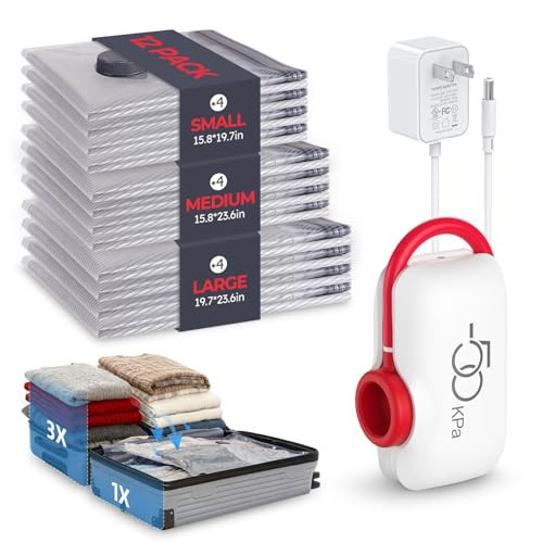 VMstr Vacuum Seal Bags for Clothing Travel, Carry-on Size for Luggage Compression Packing, Space Bags with High Pressure Electric Pump (DC Power) 12-Pack Combo Size Travel Set | Amazon (US)