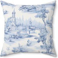 Light Blue Toile Throw Pillow, Spring, Easter, Chinoiserie Decor, Country Chic, Victorian, Antique Style, Vintage Cottagecore | Etsy (US)