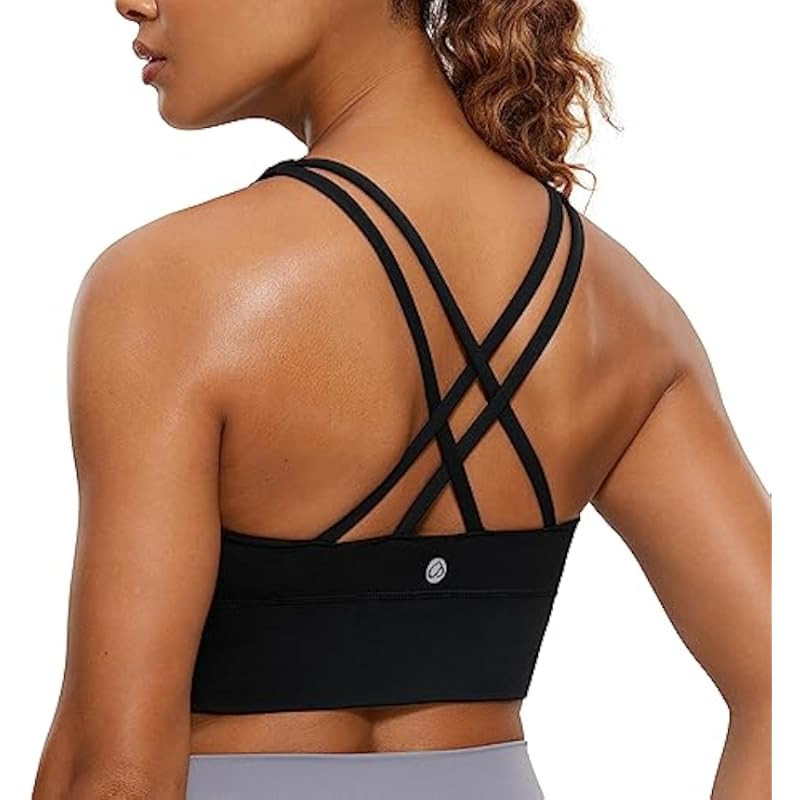 Strappy Longline Sports Bras for Women - Wirefree Padded Criss Cross Yoga Bras Cropped Tank Tops | Amazon (US)