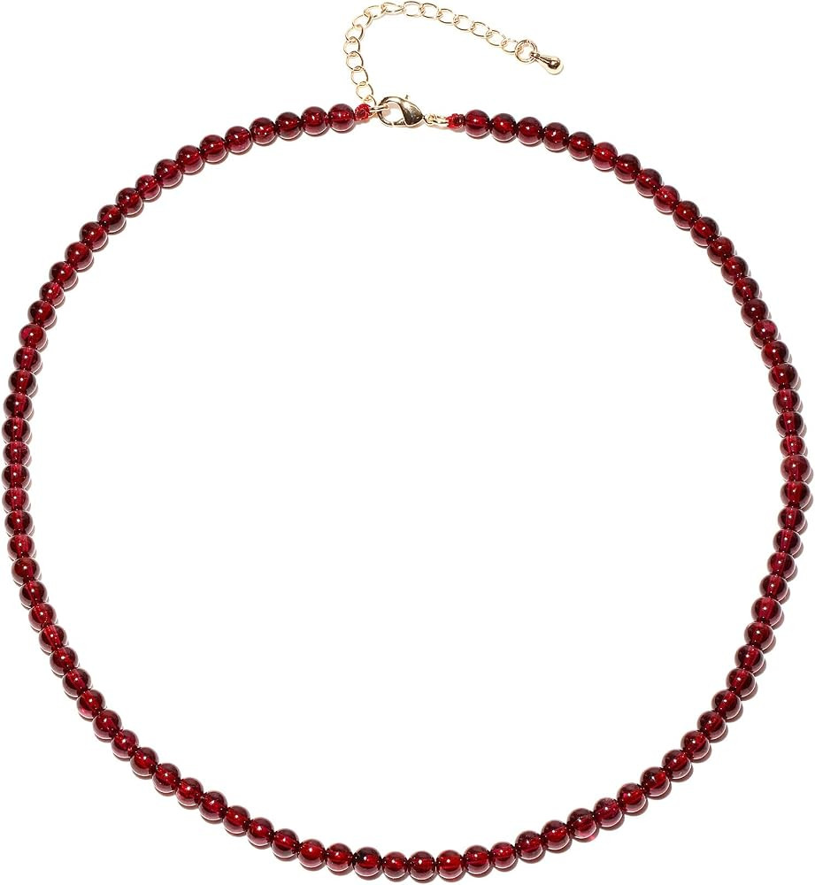 Simple Choker Necklace for Women Real Stone and Crystals Necklaces 4mm Beaded Choker Jewelry Medi... | Amazon (US)