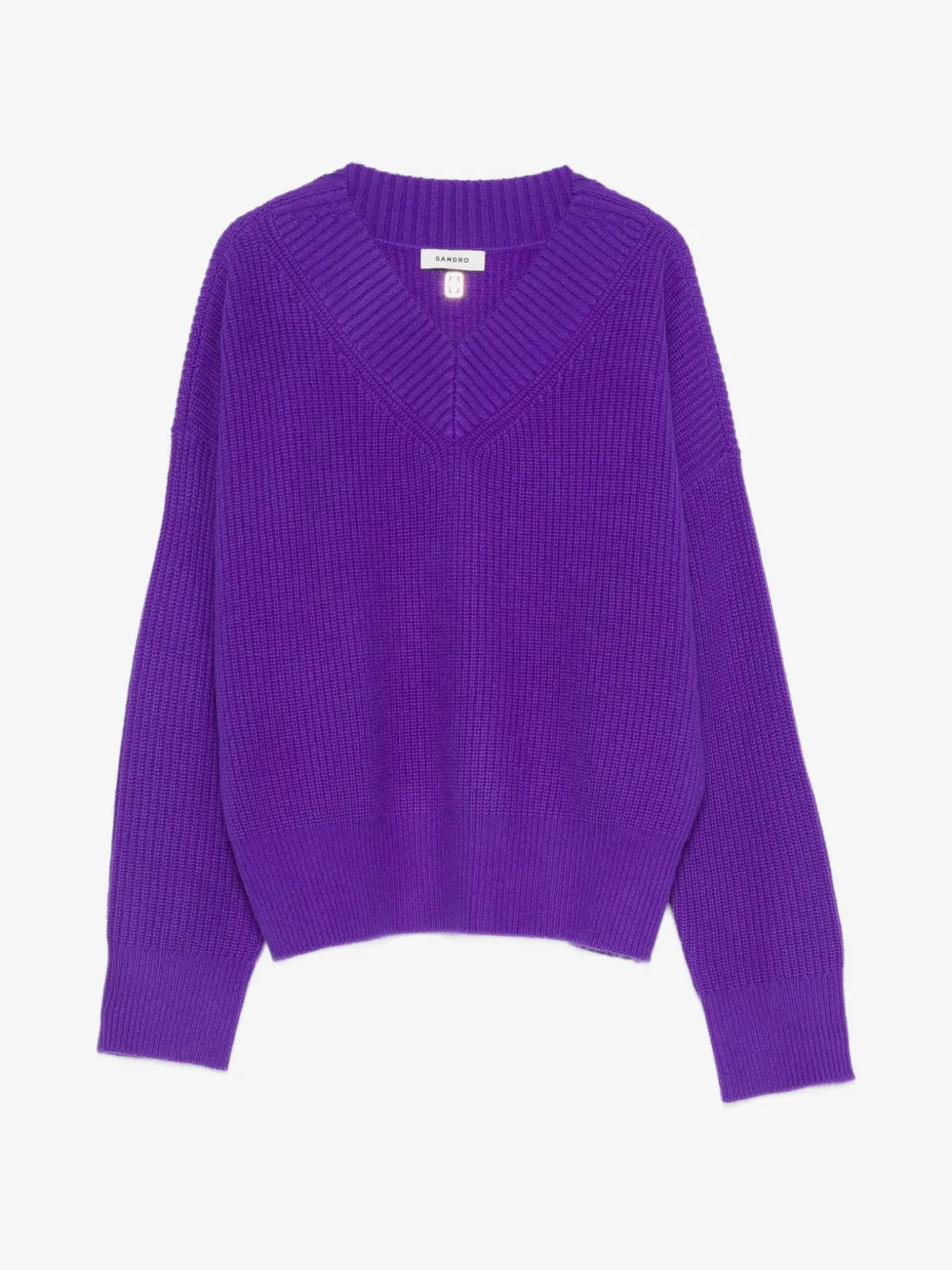 SANDRO ribbed-knit V-neck sweater - Purple | Farfetch Global