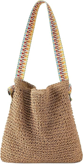 Beach Bags for Women - Straw Bag Tote Bags Casual Boho Large Summer Crossbody Shoulder Handbags P... | Amazon (US)