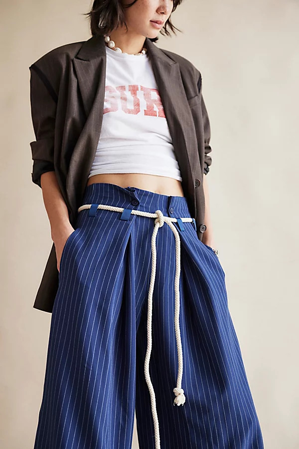 Dimes Tie Pinstripe Wide-Leg Trousers | Free People (Global - UK&FR Excluded)