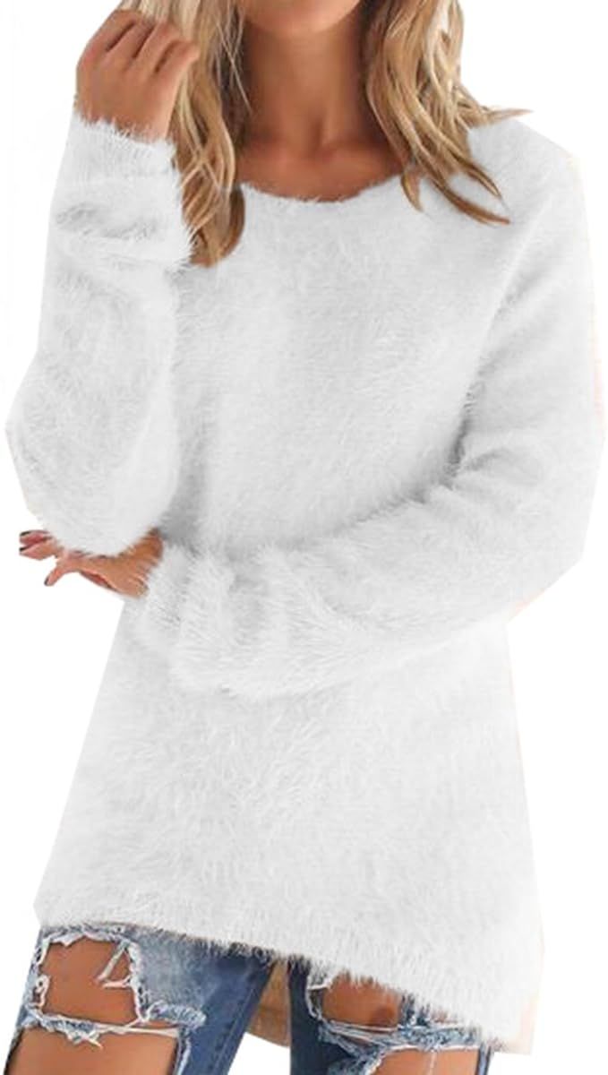 LemonGirl Women's Fashionable Long Sleeve Pullovers Loose Fluffy Fuzzy Jumper Sweater | Amazon (US)