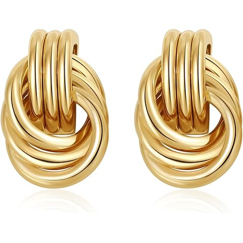 HANLI 14K Gold Plated Chunky Statement Earrings for Women Trendy - Dainty Gold Flower Leaf Oval C... | Amazon (US)