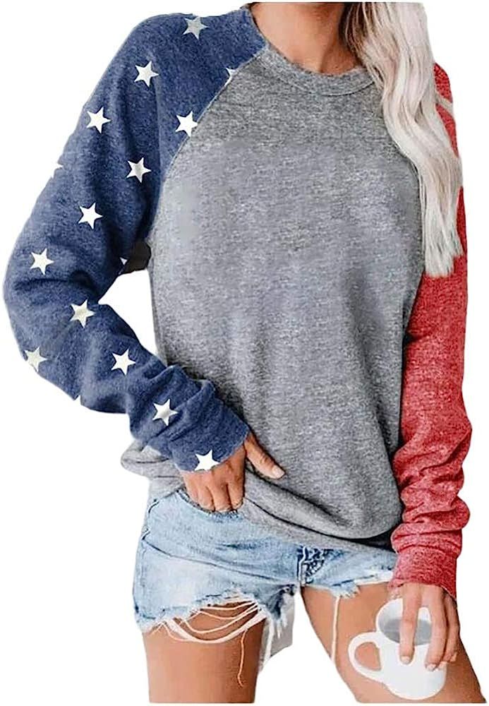 BKTOPS Womens Crew Neck Long Sleeve Sweatshirts Casual Loose Fit Pullovers Tops Tee Shirts | Amazon (US)