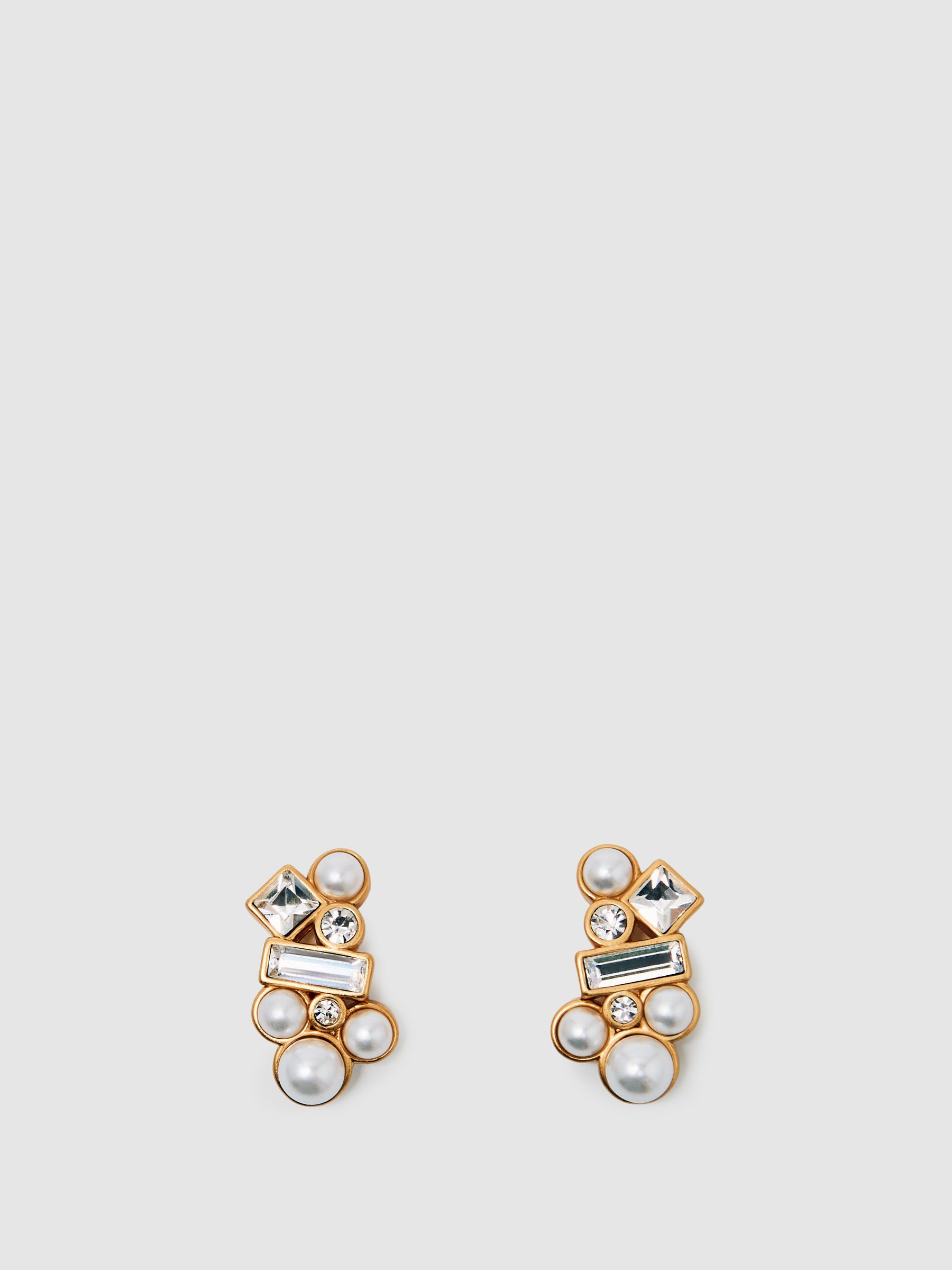 Faux-Pearl and Crystal Stud Earrings in Gold Tone | Reiss UK