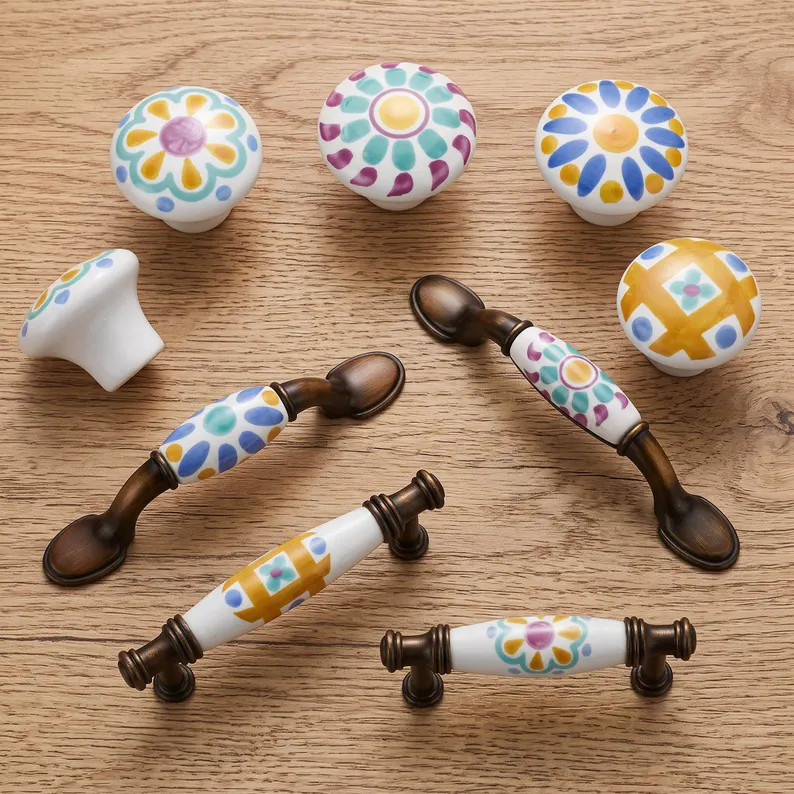 Ceramic Cabinet Knobs Drawer Pulls Floral Kitchen Hardware Vintage Furniture Handles Decorative C... | Etsy (Global)