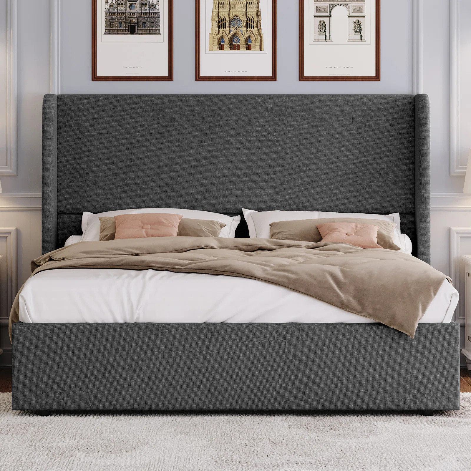 Craciunita Upholstered Wingback Storage Bed | Wayfair North America