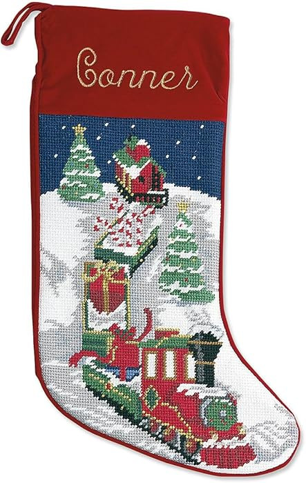 Lillian Vernon Train Personalized Heirloom Needlepoint Christmas Stocking - Wool with Cotton, 9 1... | Amazon (US)