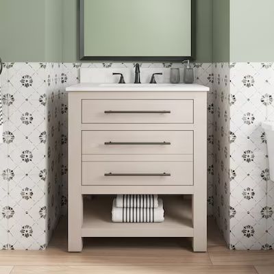 allen + roth Kennilton 30-in Natural Undermount Single Sink Bathroom Vanity with White Carrara En... | Lowe's