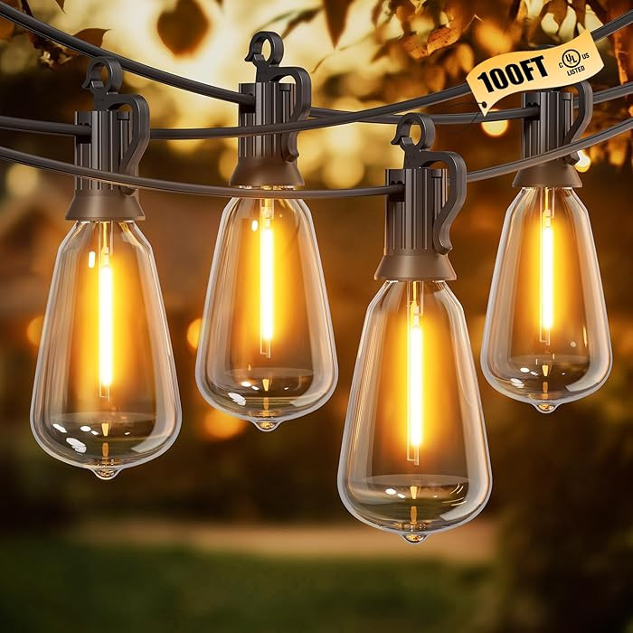 Outdoor-String-Lights-Patio-Lights, 100FT ST38 Shatterproof Dimmable Waterproof Connectable LED C... | Amazon (US)