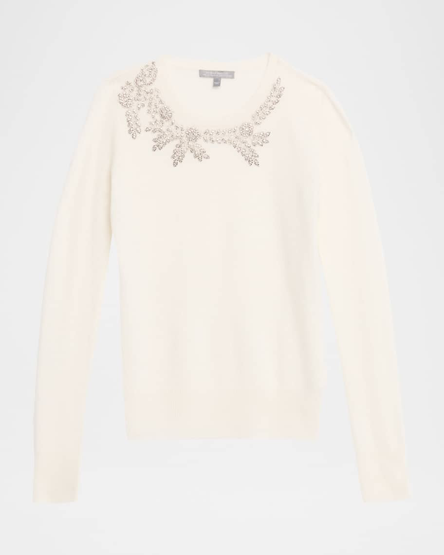 Cashmere Floral Rhinestone-Embellished Sweater | Neiman Marcus