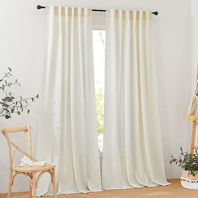 PONY DANCE Cream Beige Sheer Curtains 96 Inches Long for Bedroom 2 Panels Back Tab Natural Vintag... | Amazon (US)