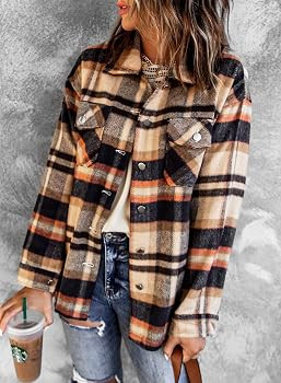 BTFBM Women Long Sleeve Shirts Button Down Plaid Casual Flannel Shirt Boyfriend Blouse Top Jacket... | Amazon (US)