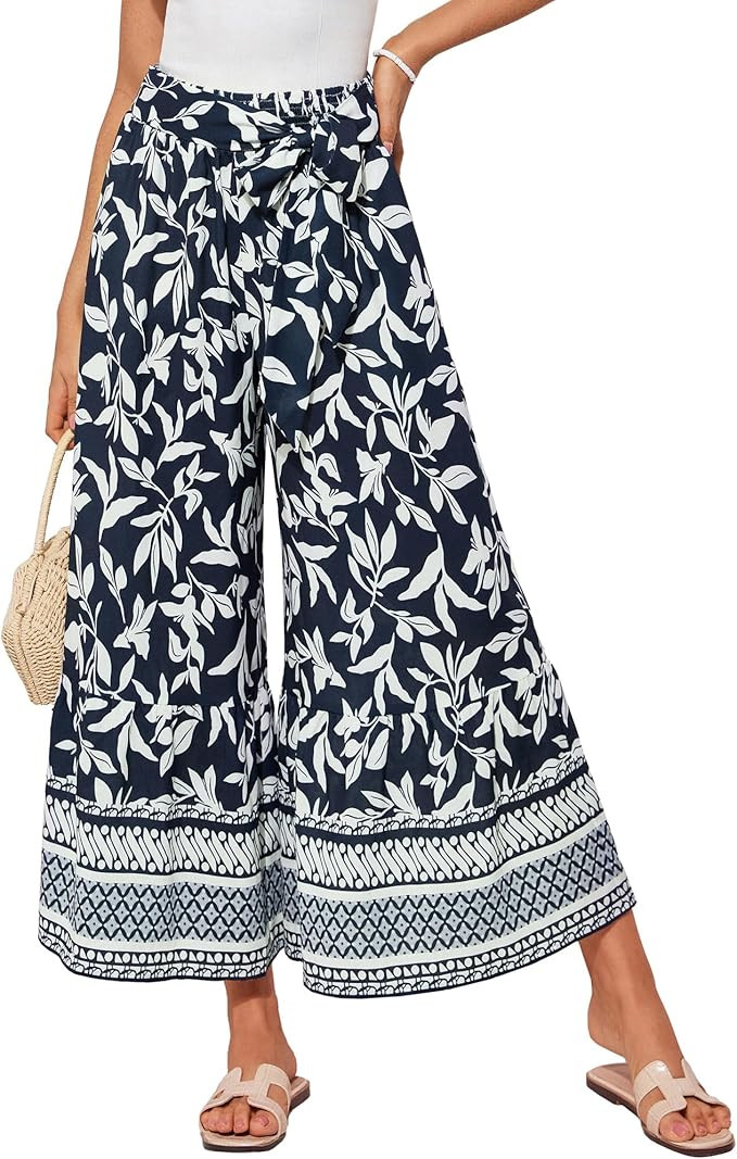 GRACE KARIN Women's 2026 Summer Wide Leg Palazzo Pants Elastic High Waisted Boho Casual Flowy Bea... | Amazon (US)