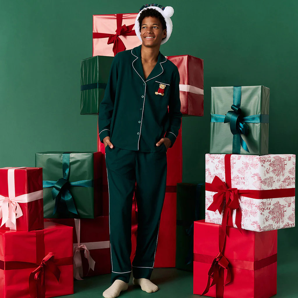 Solid Green Long Sleeve Luxe Men's Pajamas | Forrest Green | Posh Peanut