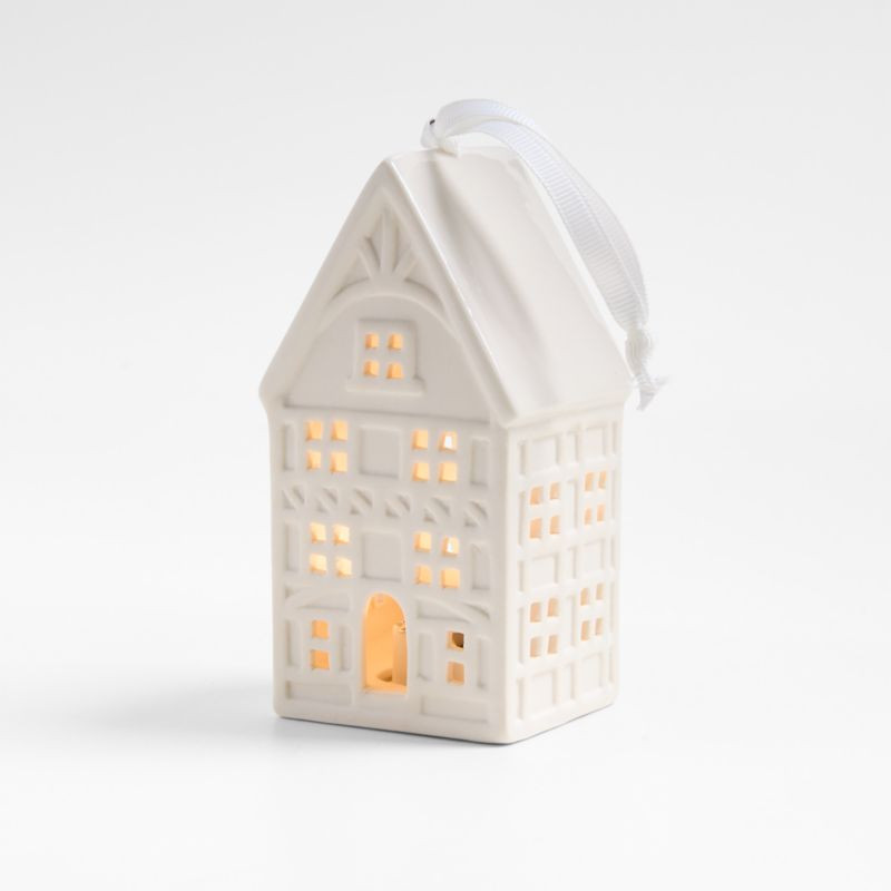 White Ceramic Townhouse Christmas Ornament | Crate & Barrel | Crate & Barrel