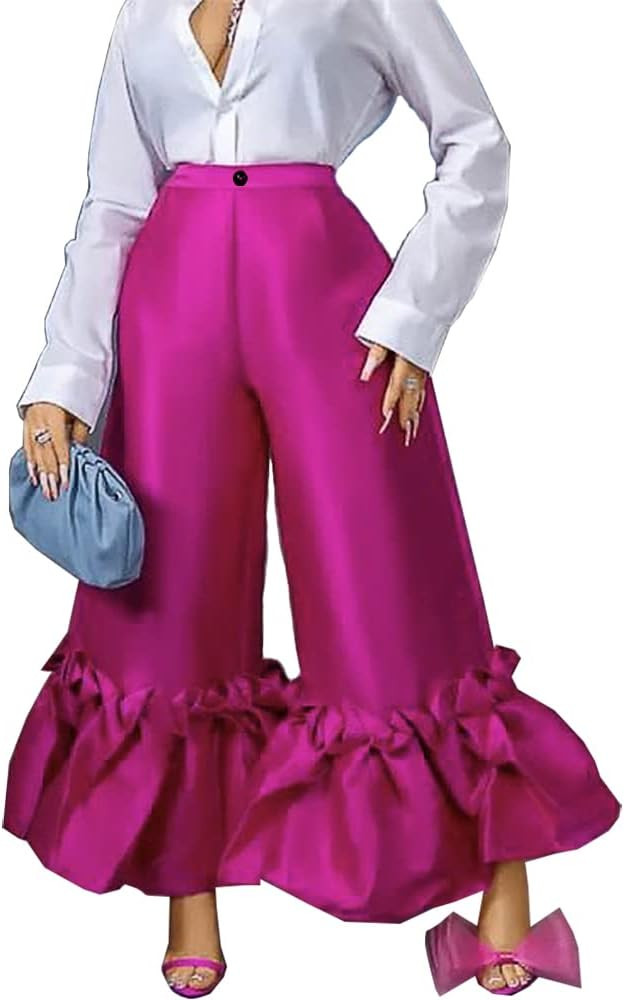 AOMEI Women's Shiny High Waist Flare Pants Wide Leg Bell Bottoms Trousers | Amazon (US)