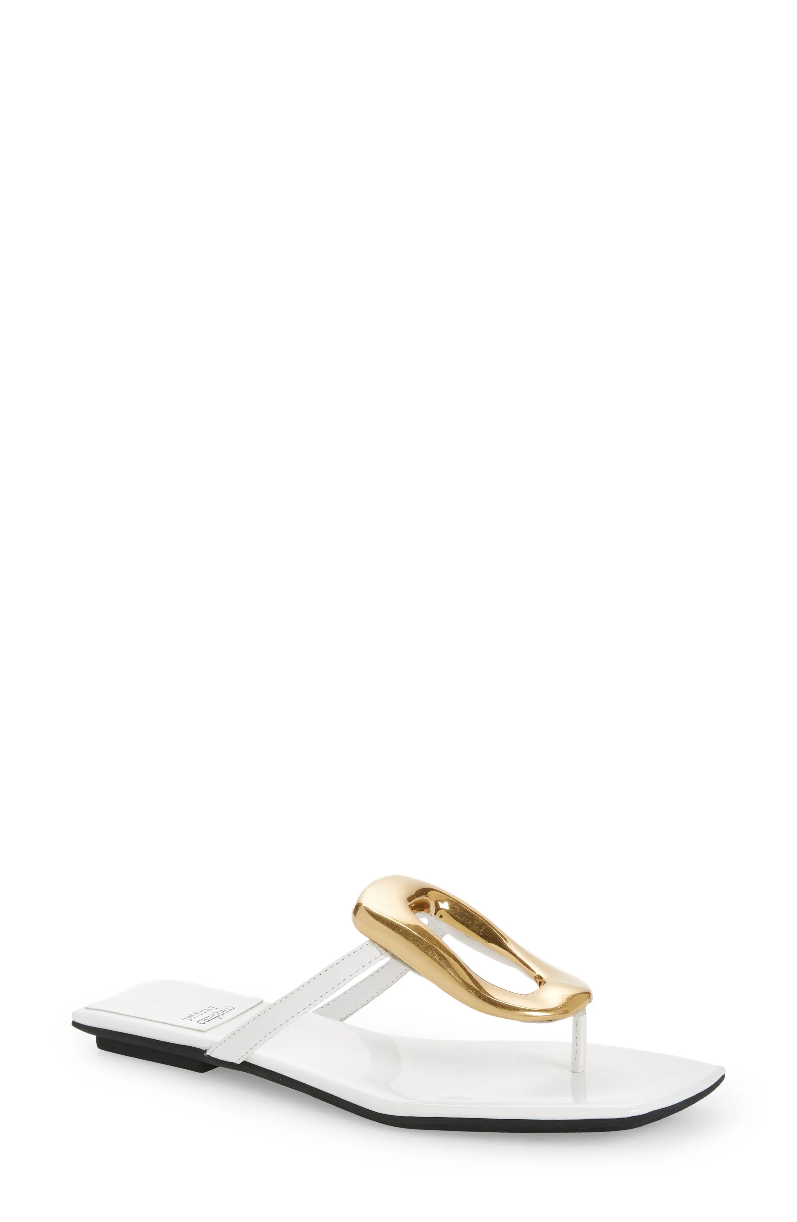 Jeffrey Campbell Linques 2 Flip Flop in White Patent Gold at Nordstrom, Size 5 | Nordstrom