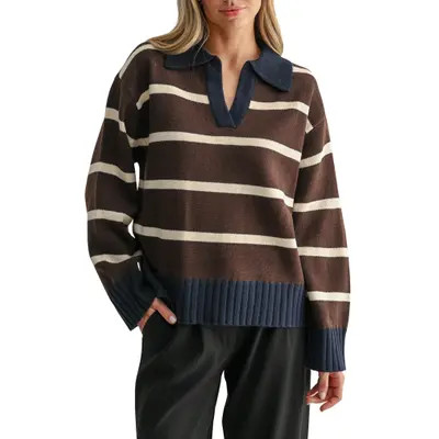 All in Favor Striped Polo Sweater in Butter Blue Navy at Nordstrom, Size Large | Nordstrom