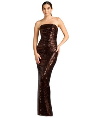 Women's Strapless Ruched Sequin Sheath Gown | Macy's