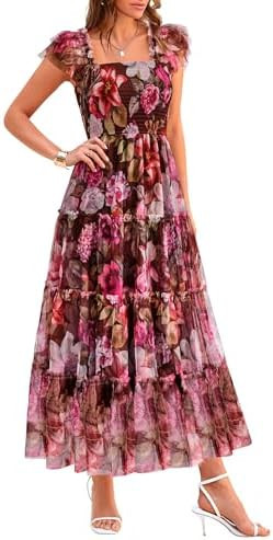 PRETTYGARDEN Women's Summer Tulle Midi Dress Sleeveless Smocked Ruffle Flowy Mesh Dresses Party W... | Amazon (US)