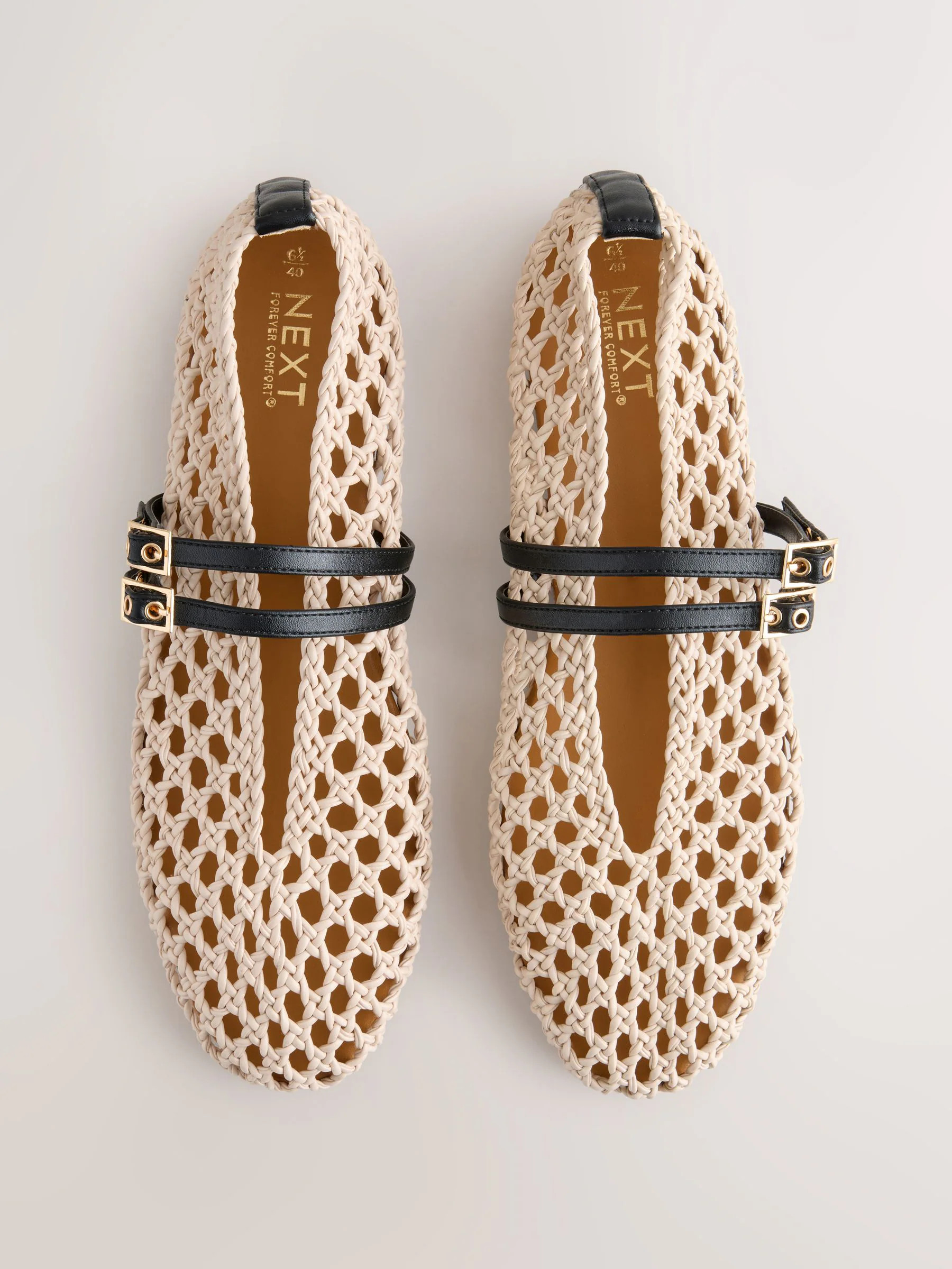 Buy Natural Forever Comfort® Round Toe Weave Double Mary Jane Shoes from Next United Arab Emirat... | Next UAE