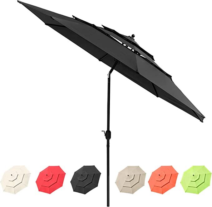 Yescom 11ft 3 Tier UV70+ Push Tilt Patio Umbrella Crank Handle Garden Home Outdoor Deck Table Sun... | Amazon (US)