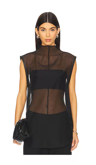 Sheer Silk Leather Trim Top in Black | Revolve Clothing (Global)