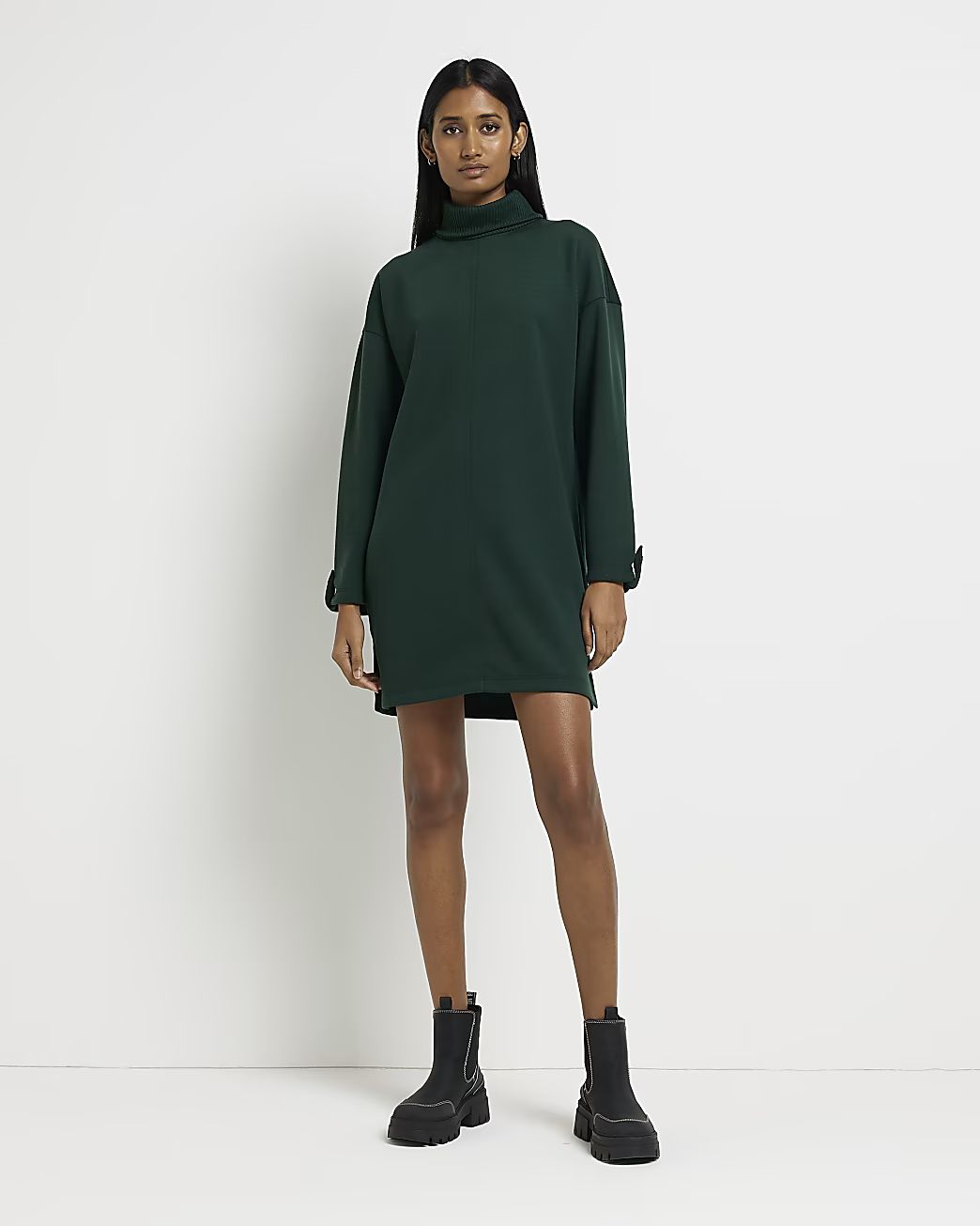 Khaki roll neck jumper mini dress | River Island (UK & IE)