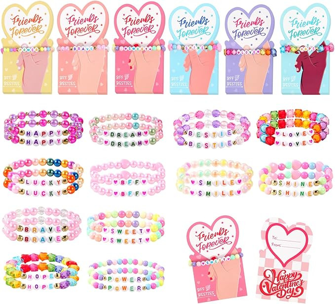 LANGASQUE Valentines Day Cards for Kids Classroom, 24 Pack Friendship Valentines Bracelets with C... | Amazon (US)
