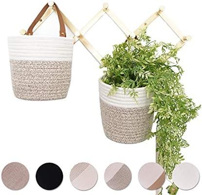 OrganiHaus Hanging Woven Wall Basket Set with Genuine Leather Handles, Set of 2 Small Wall Mounte... | Amazon (US)